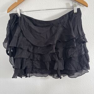 Vtg Wet Seal Mini Skirt Women 11 Black Silk Tiered Ruffle Dark Fairycore Y2K 90s